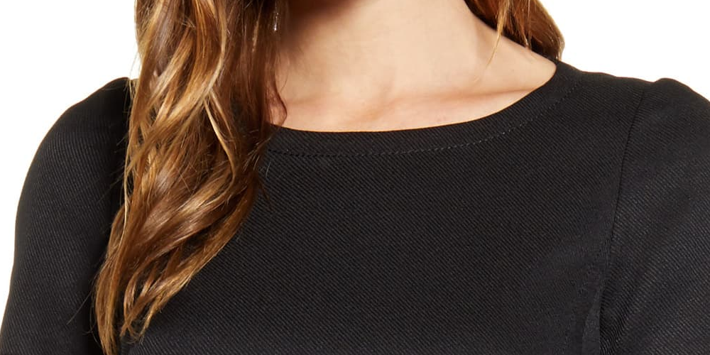 Vestido feminino Anne Klein com decote largo e manga curta, preto, tamanho 8
