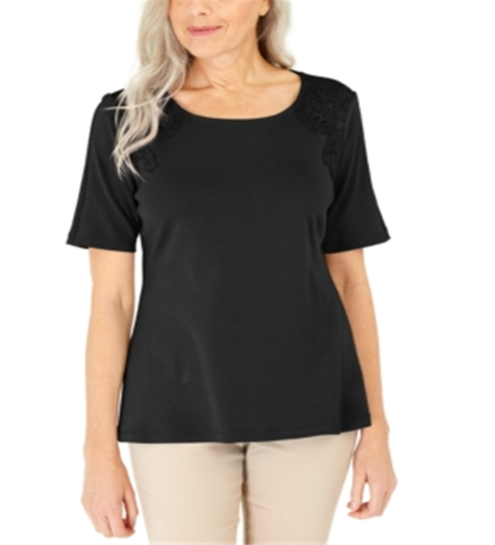 Karen Scott Blusa Feminina de Crochê de Algodão com Frente Preta Tamanho P
