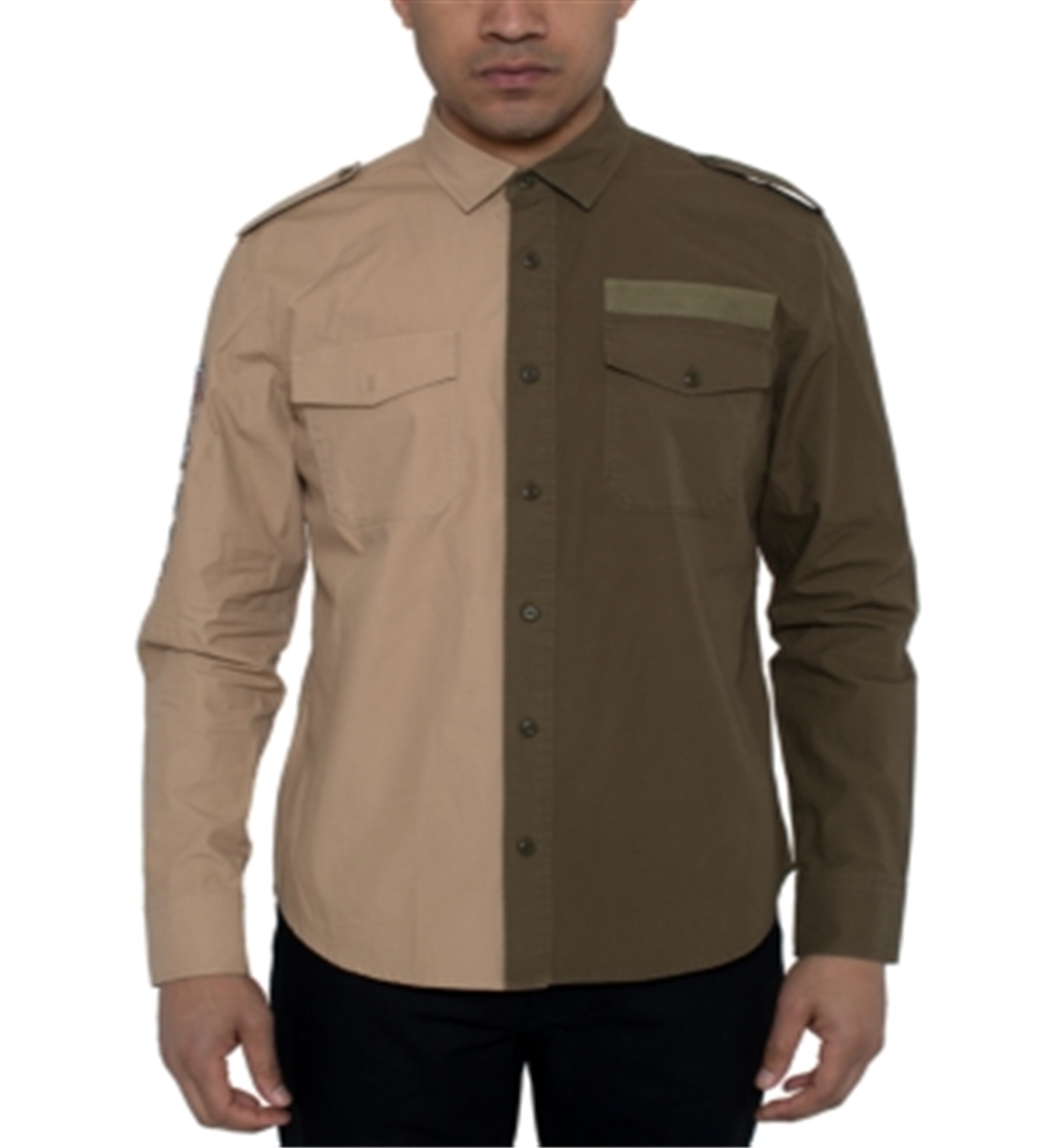Camisa de sarja bicolor masculina Sean John - Cornstalk Brown, tamanho 3XL