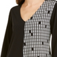 Blusa feminina Alfani estampada com manga 3/4 e decote em V, preta, tamanho grande