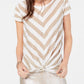 INC International Concepts Top feminino com listras metálicas e amarração frontal, branco, tamanho pequeno P