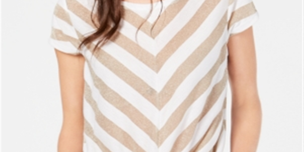 INC International Concepts Top feminino com listras metálicas e amarração frontal, branco, tamanho pequeno P