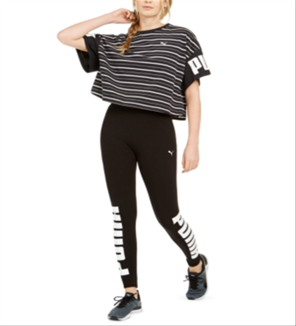 Camiseta listrada de algodão Rebel feminina Puma, preta, tamanho médio