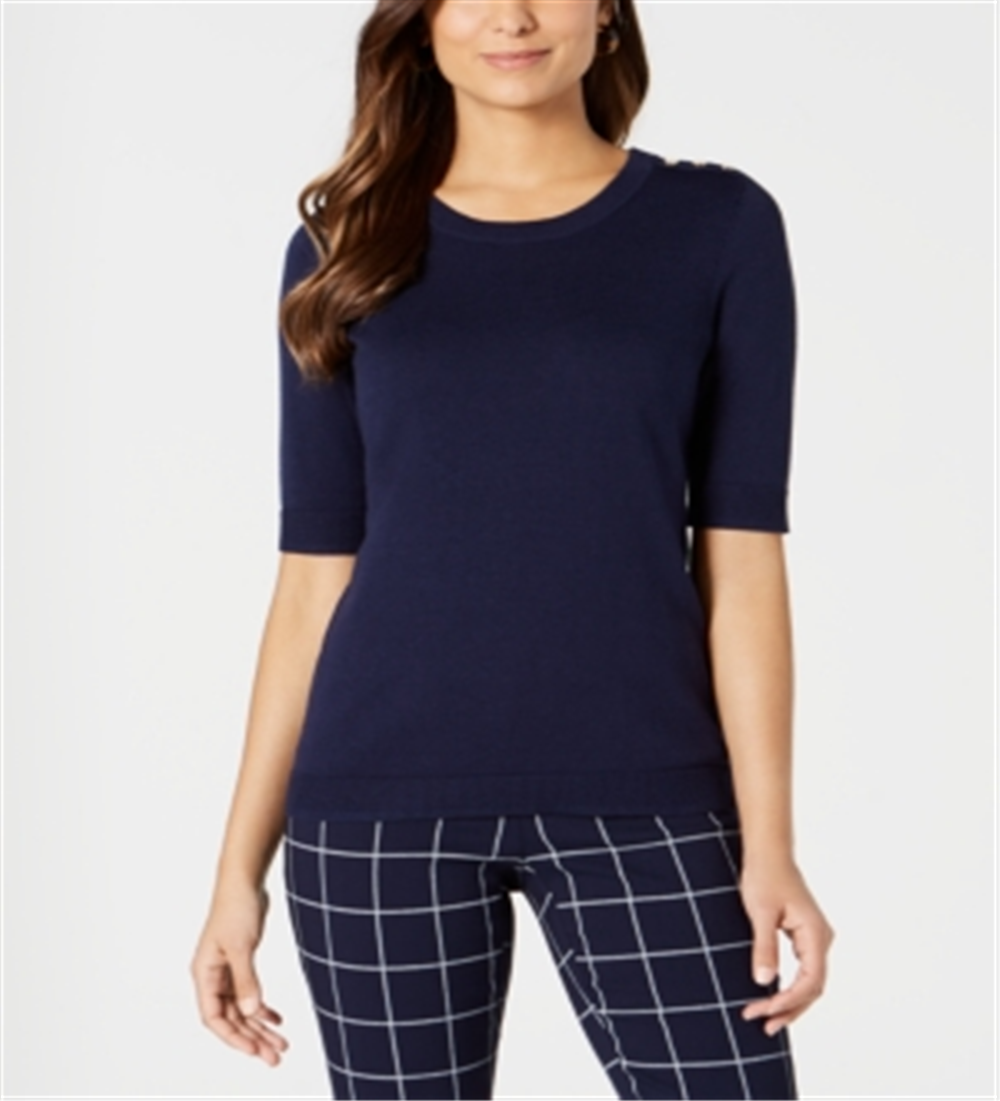 Suéter feminino Charter Club com botões e ombros de fora, azul, tamanho XX-G