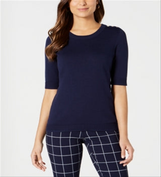 Suéter feminino Charter Club com botões e ombros de fora, azul, tamanho XX-G