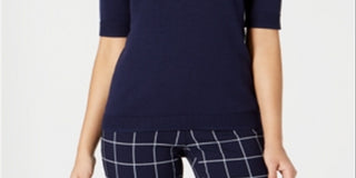 Suéter feminino Charter Club com botões e ombros de fora, azul, tamanho XX-G