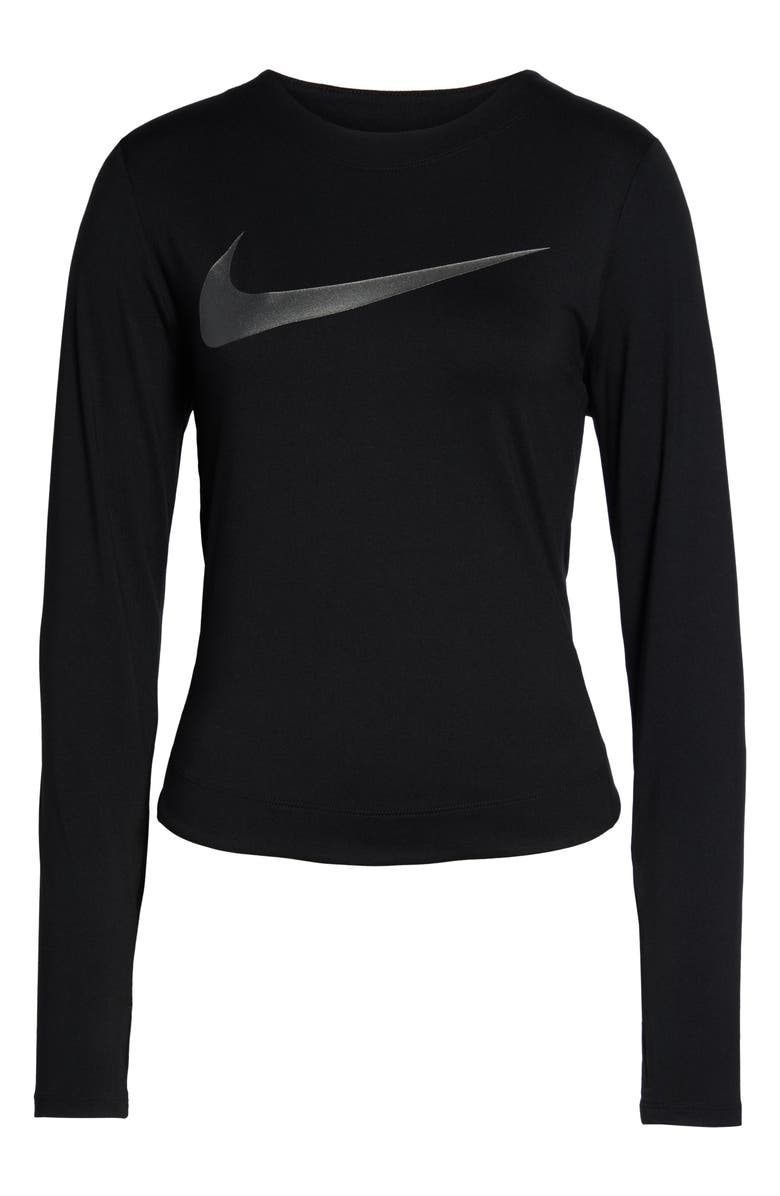 Camiseta de corrida Nike Dry Element Metallic-Logo feminina, preta, tamanho GG