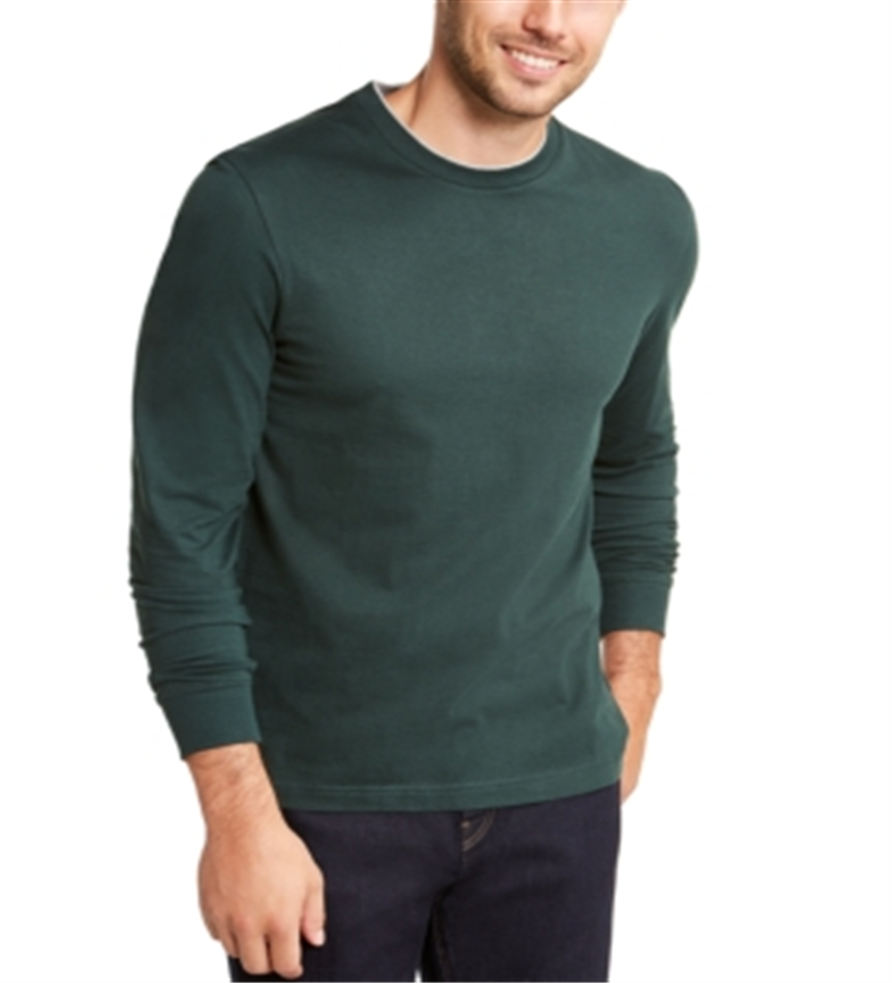 Camisa casual masculina Club Room com acabamento canelado e camadas, verde, tamanho XX-G