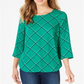 Top feminino estampado Charter Club com manga 3/4, verde, tamanho grande