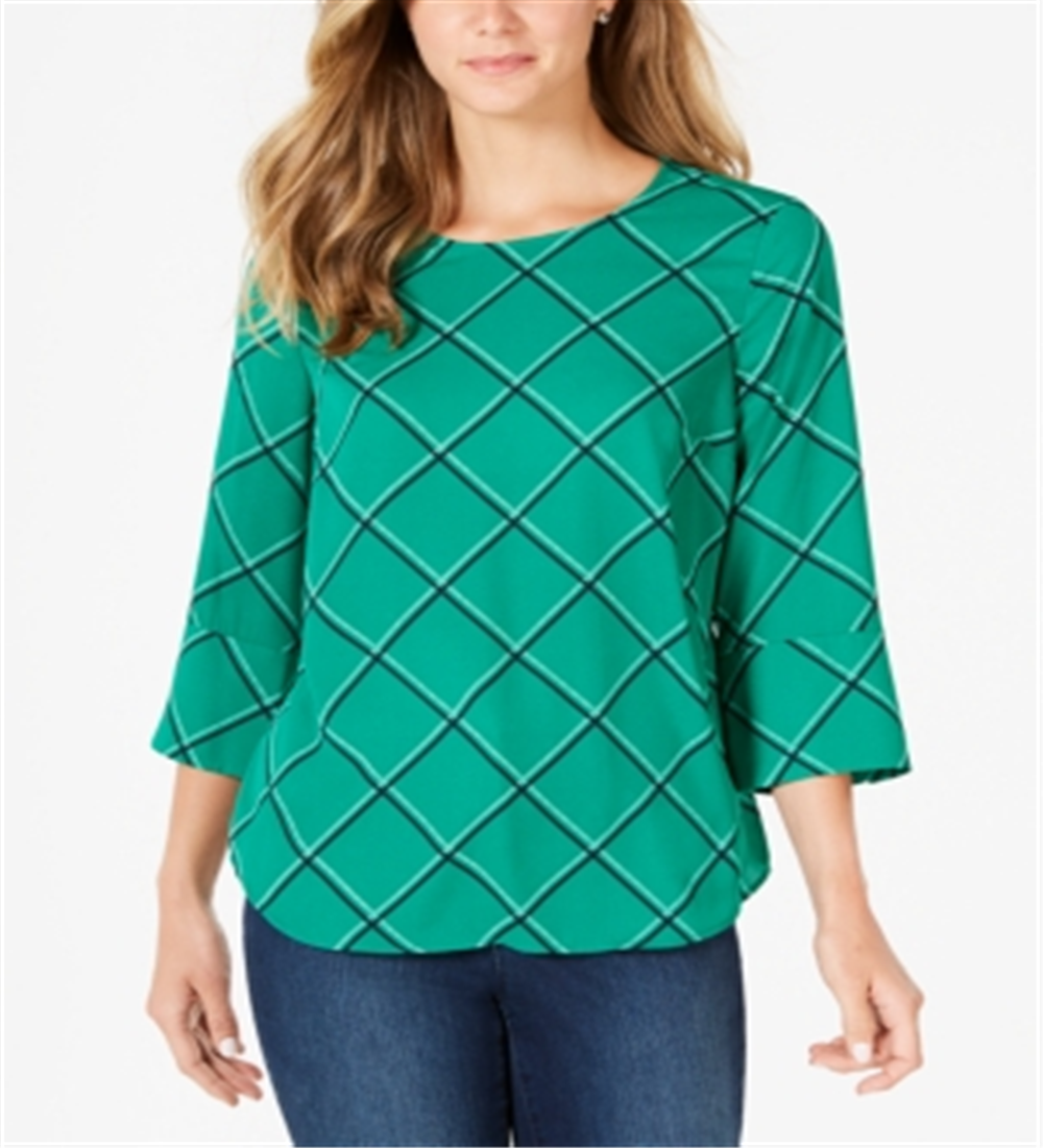Top feminino estampado Charter Club com manga 3/4, verde, tamanho grande