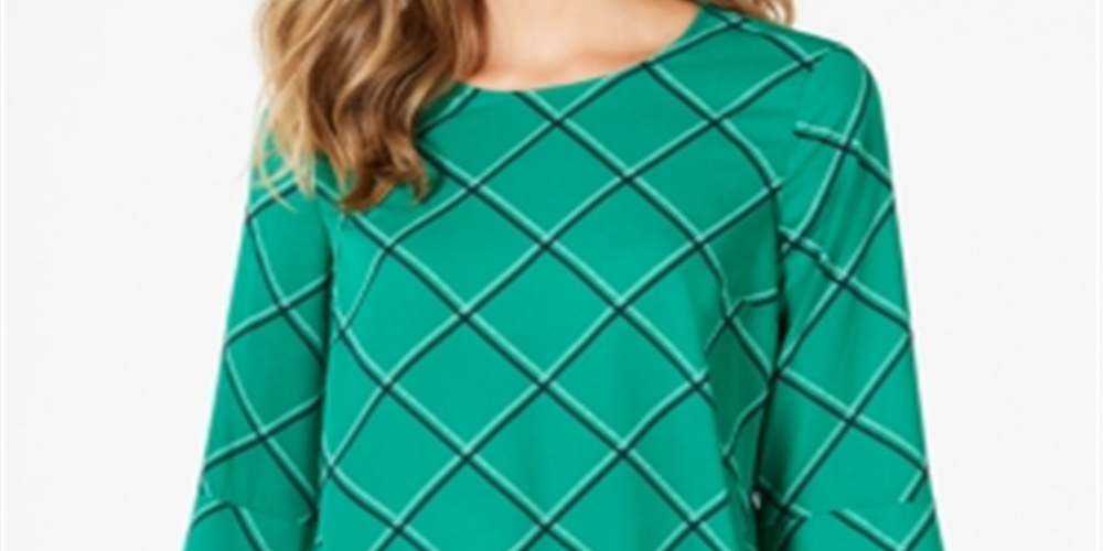 Top feminino estampado Charter Club com manga 3/4, verde, tamanho grande