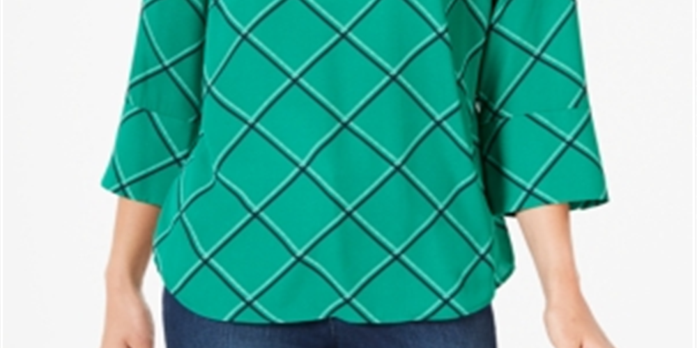 Top feminino estampado Charter Club com manga 3/4, verde, tamanho grande