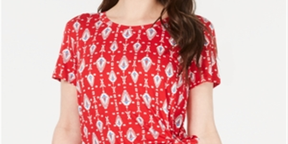 Blusa feminina de manga curta Style &amp; Co, vermelha, tamanho médio