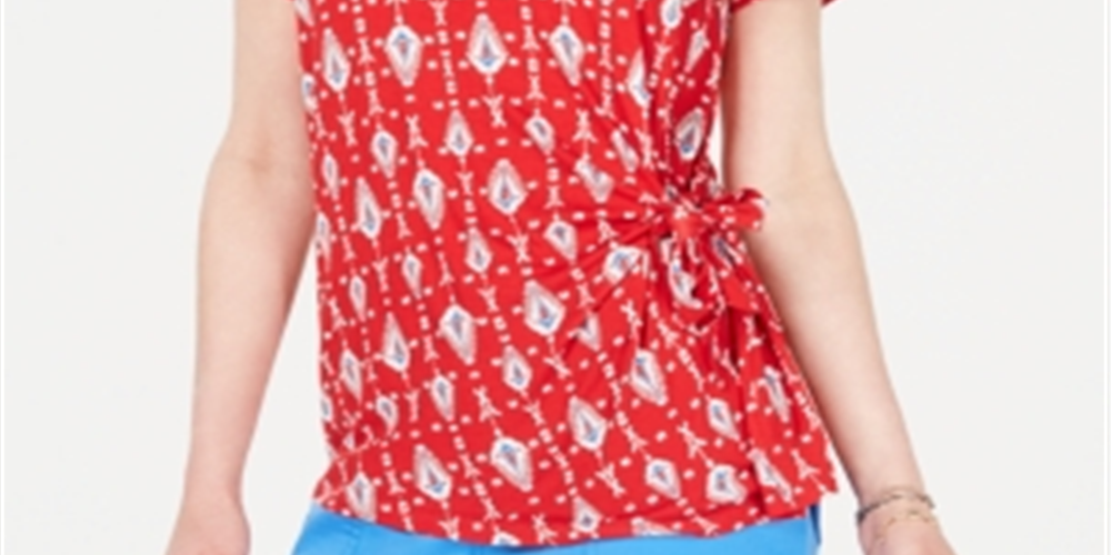 Blusa feminina de manga curta Style &amp; Co, vermelha, tamanho médio