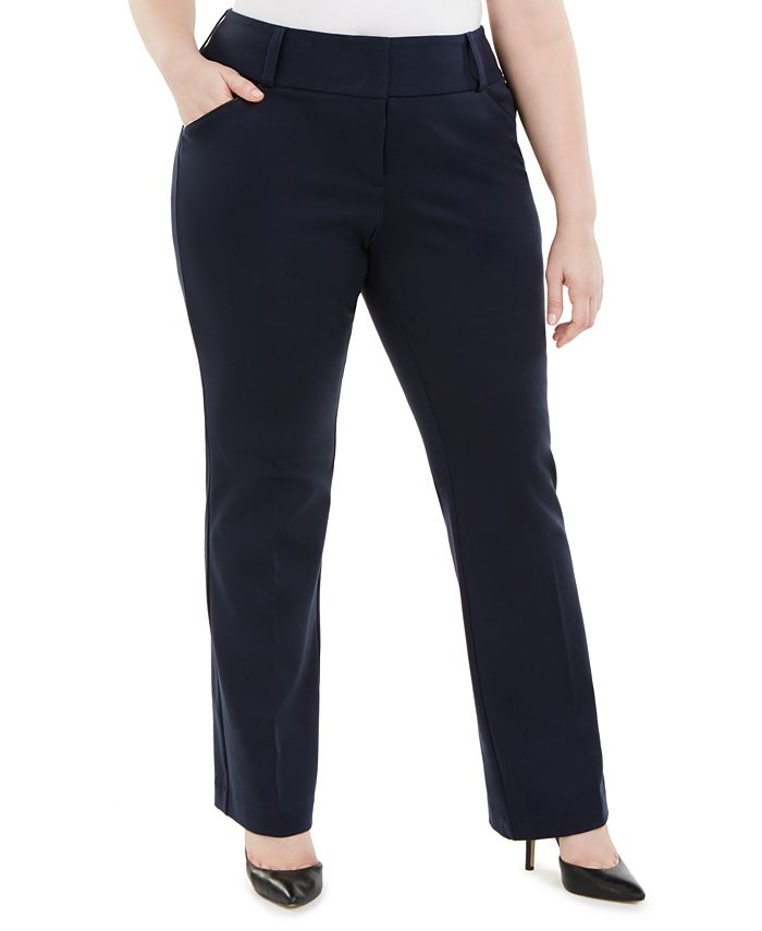 Calças Alfani Femininas Tummy Control com Acabamento em Couro Sintético Azul Tamanho Pequeno