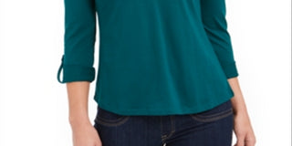 Camiseta feminina Charter Club Supima Cotton com decote dividido, verde, tamanho médio