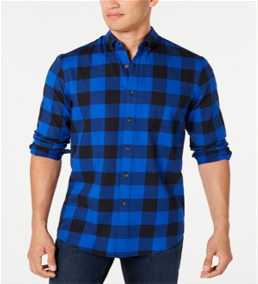 Camisa casual xadrez masculina Club Room, azul, tamanho médio