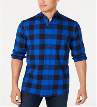 Camisa casual xadrez masculina Club Room, azul, tamanho médio