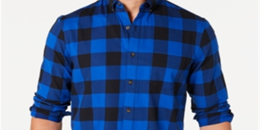 Camisa casual xadrez masculina Club Room, azul, tamanho médio