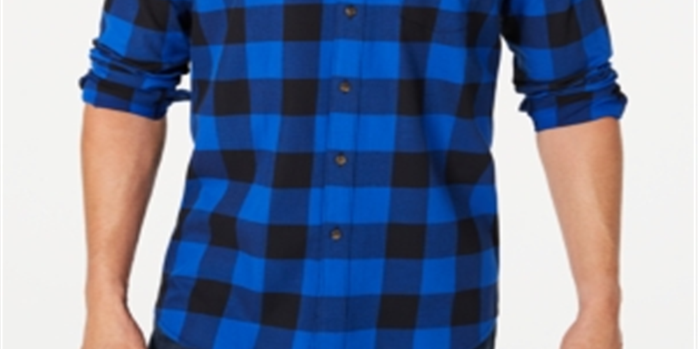 Camisa casual xadrez masculina Club Room, azul, tamanho médio