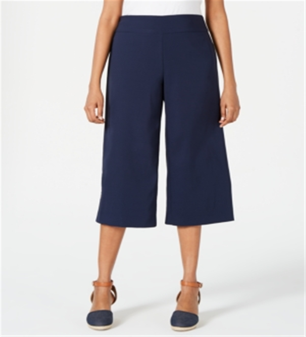 Calça feminina com detalhes em azul, tamanho médio, da coleção JM