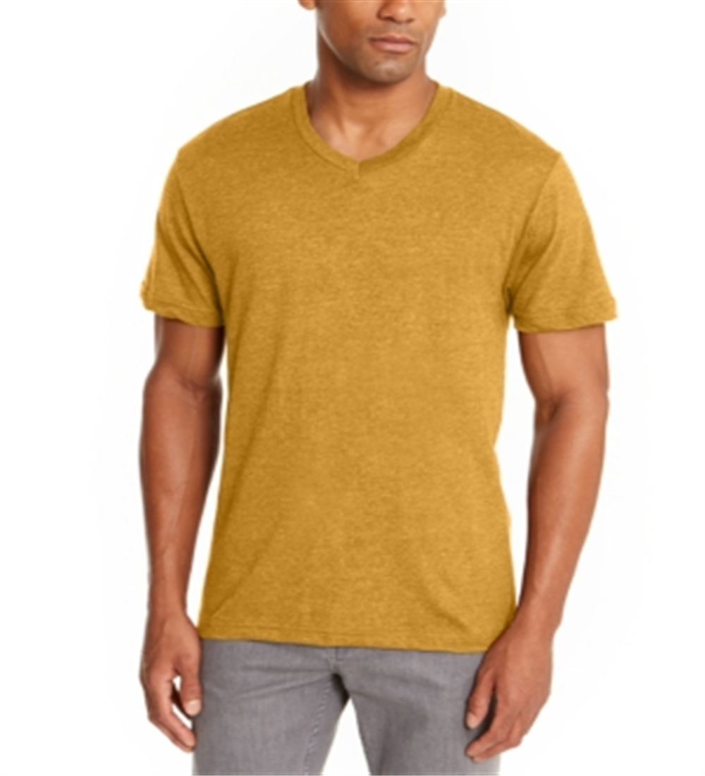 Camiseta masculina Alfani com decote em V, amarela, tamanho extragrande