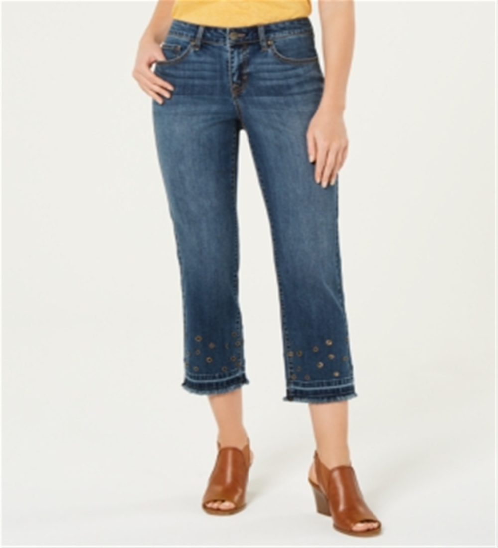 Jeans cropped feminino estilo &amp; co com ilhós e perna reta, azul, tamanho 6