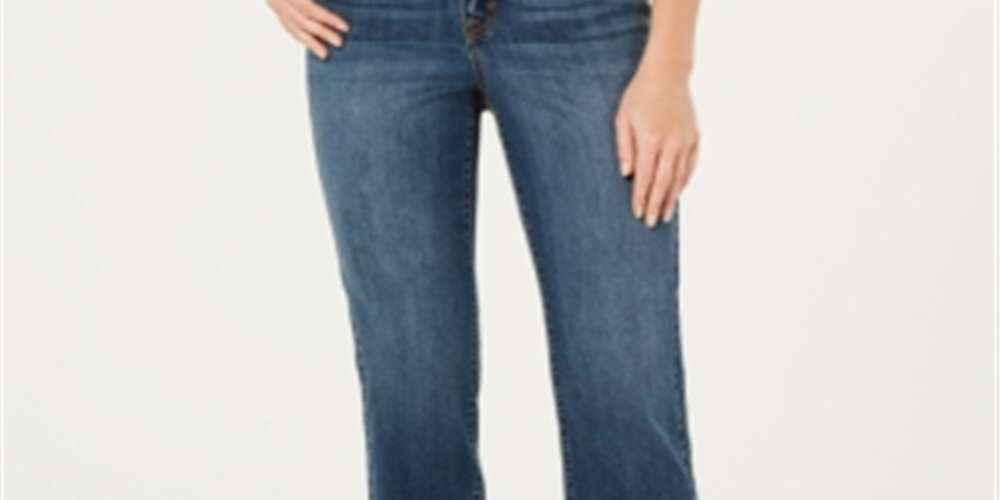 Jeans cropped feminino estilo &amp; co com ilhós e perna reta, azul, tamanho 6