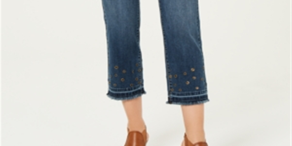 Jeans cropped feminino estilo &amp; co com ilhós e perna reta, azul, tamanho 6