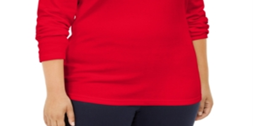 Karen Scott Blusa feminina de algodão manga comprida vermelha tamanho 0X