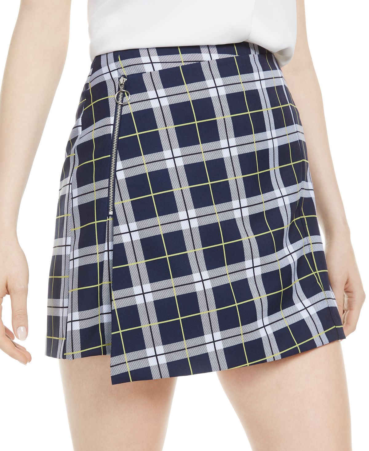 Minissaia xadrez assimétrica feminina Bar III azul tamanho 10