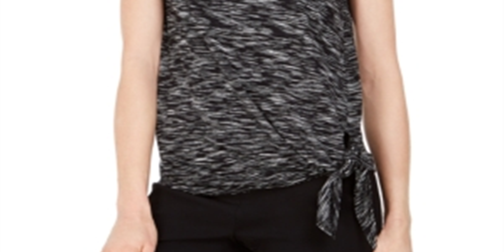 Camiseta feminina com bainha amarrada JM Collection, preta, tamanho médio