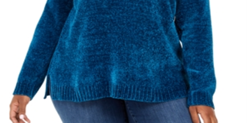 Karen Scott Suéter Feminino Gola V Chenille Azul Tamanho 0X