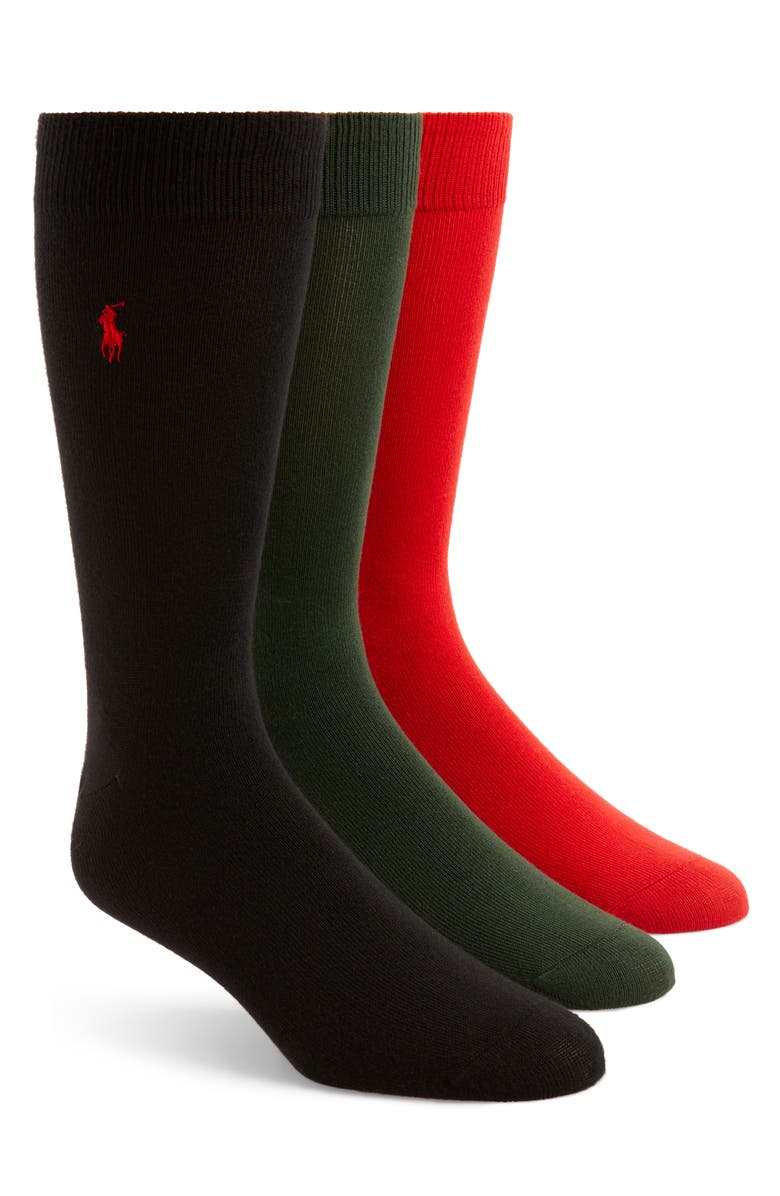 Meias sociais masculinas Polo Ralph Lauren com logotipo bordado, pretas, tamanho 10-13