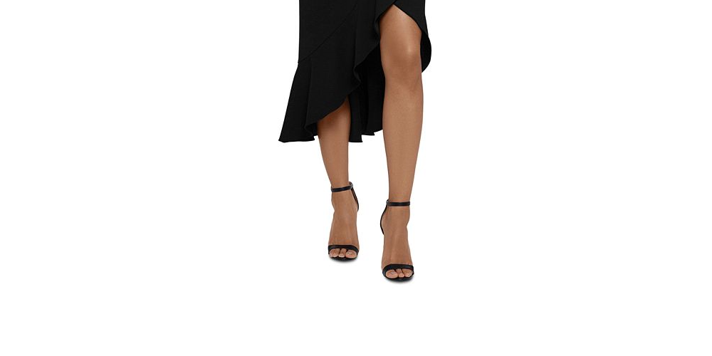 Vestido midi com babados e ajuste evasê feminino Xscape, preto, tamanho 13/14