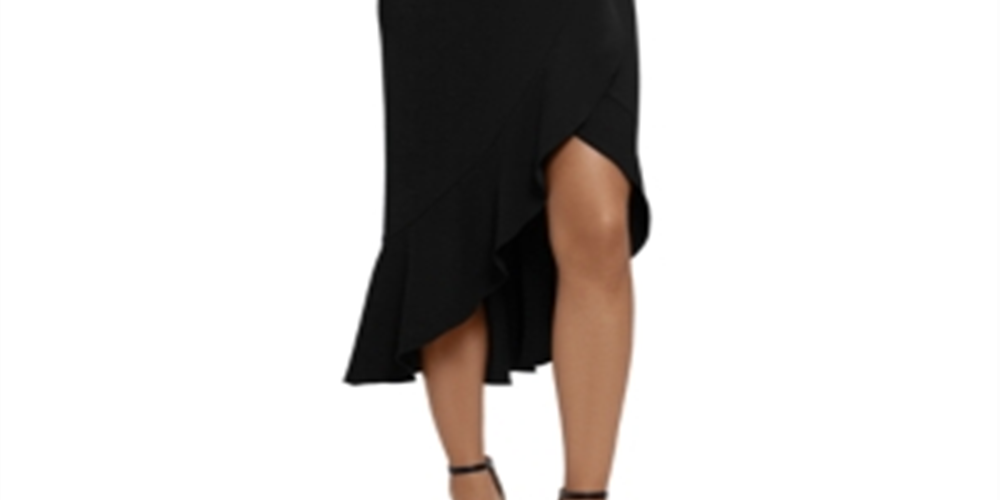 Vestido midi com babados e ajuste evasê feminino Xscape, preto, tamanho 13/14