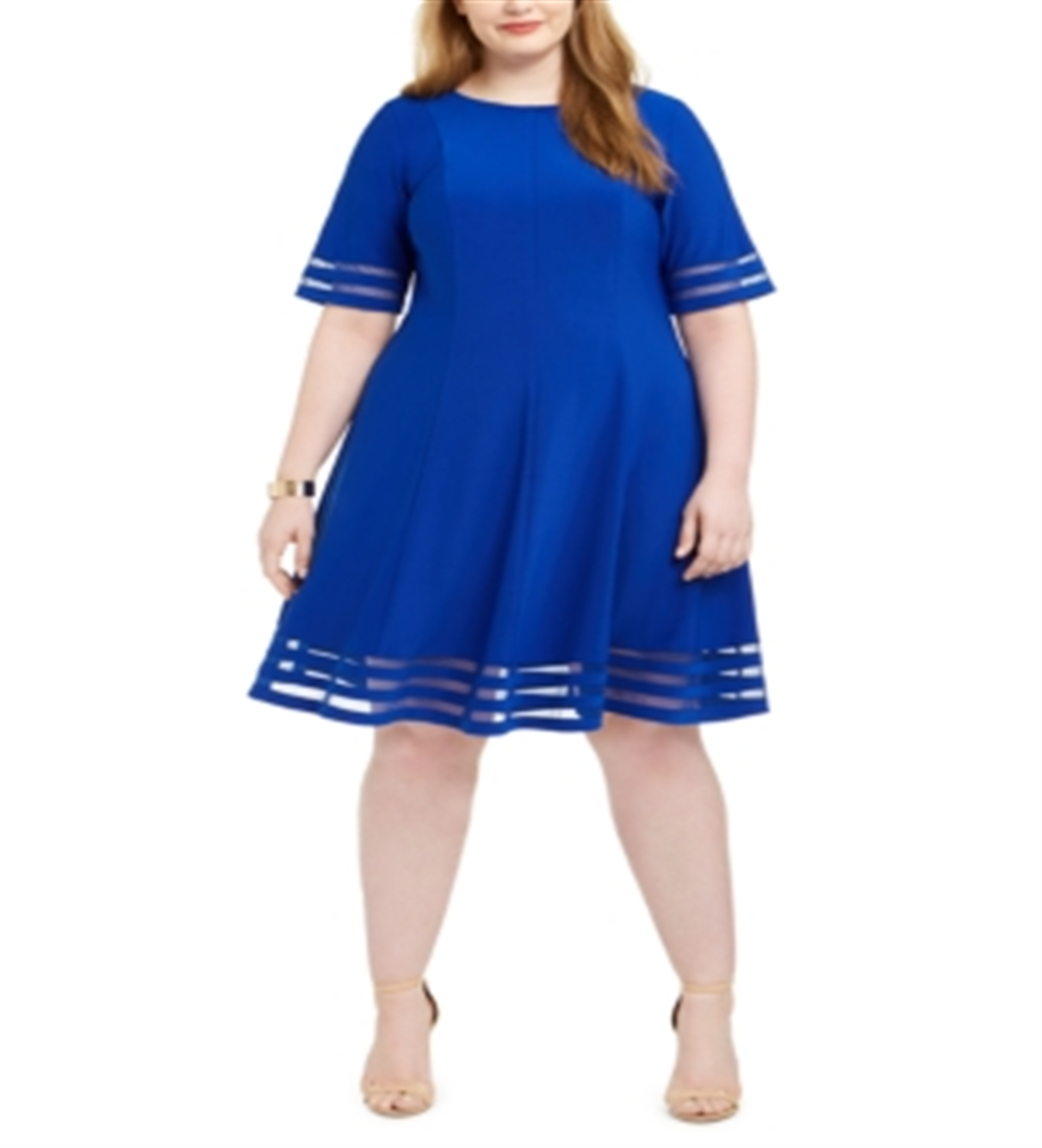 Vestido feminino Jessica Howard Plus Illusion Detail Fit &amp; Flare Azul Tamanho 20W