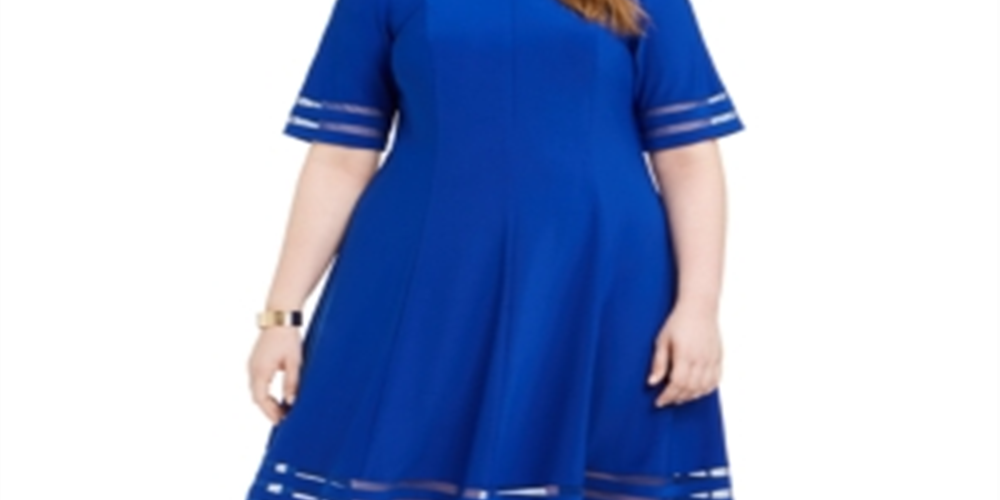 Vestido feminino Jessica Howard Plus Illusion Detail Fit &amp; Flare Azul Tamanho 20W