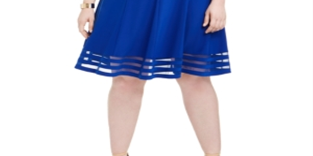 Vestido feminino Jessica Howard Plus Illusion Detail Fit &amp; Flare Azul Tamanho 20W