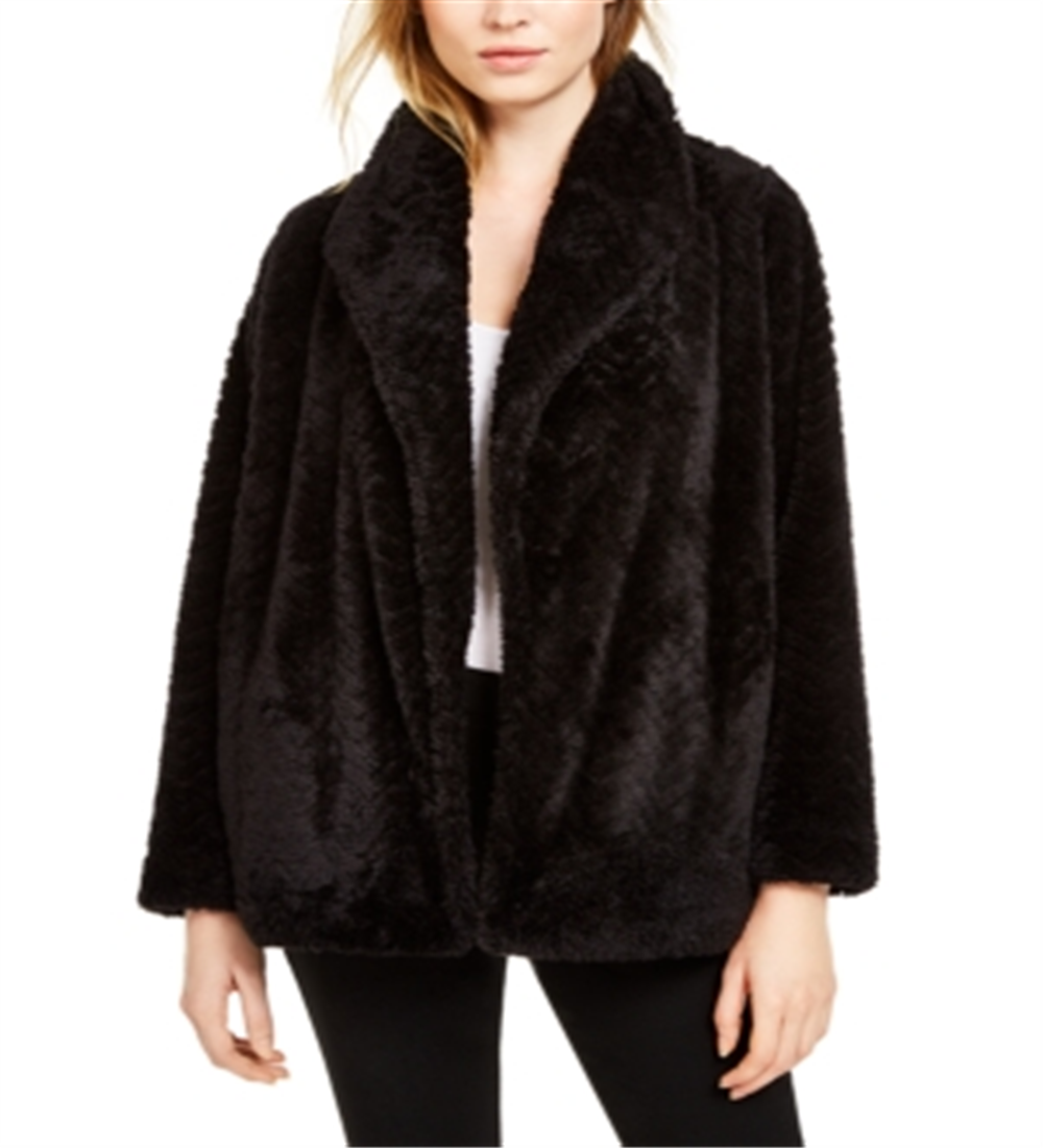 Calvin Klein Casaco de lã feminino com frente aberta, preto, tamanho médio