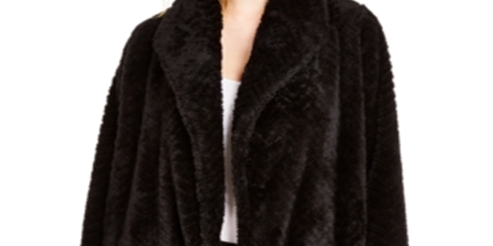 Calvin Klein Casaco de lã feminino com frente aberta, preto, tamanho médio