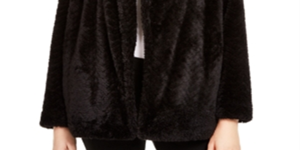 Calvin Klein Casaco de lã feminino com frente aberta, preto, tamanho médio