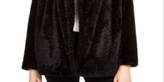 Calvin Klein Casaco de lã feminino com frente aberta, preto, tamanho médio