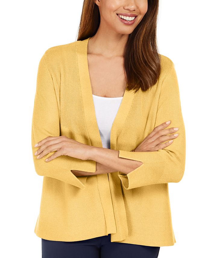 Cardigan feminino JM Collection com mangas divididas e nervuras mistas, amarelo, tamanho pequeno