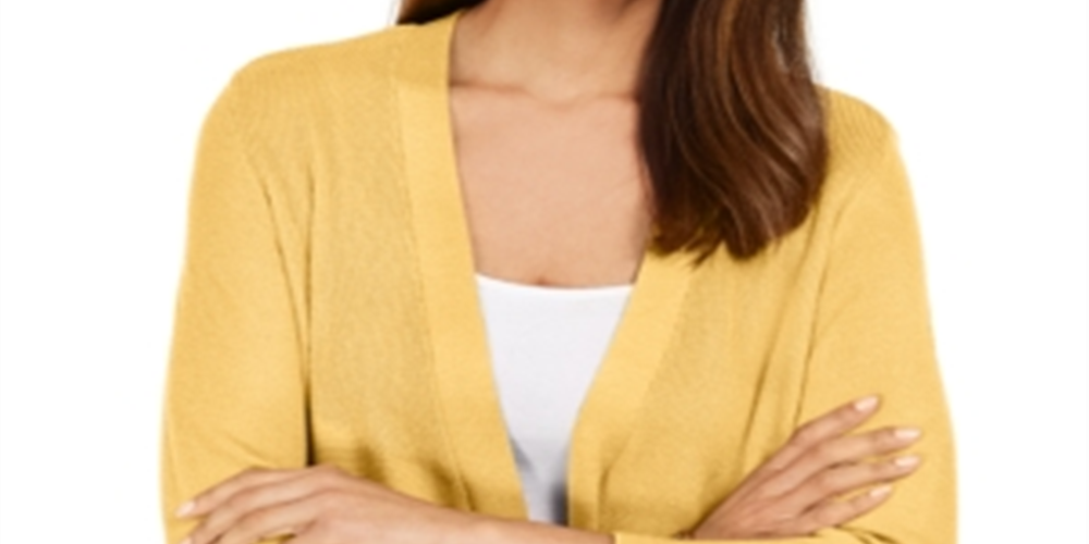 Cardigan feminino JM Collection com mangas divididas e nervuras mistas, amarelo, tamanho pequeno