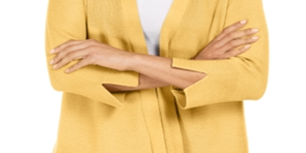 Cardigan feminino JM Collection com mangas divididas e nervuras mistas, amarelo, tamanho pequeno