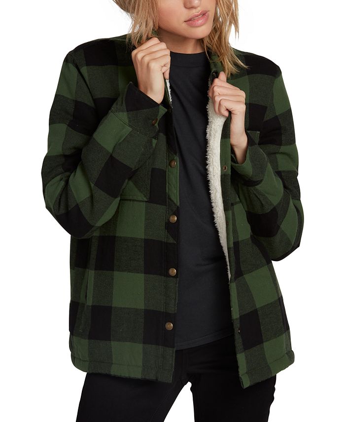 Camisa feminina Volcom Plaid About You manga comprida verde tamanho grande