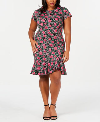 Vestido tubinho com babados Betsey Johnson feminino, tamanho 18W, rosa