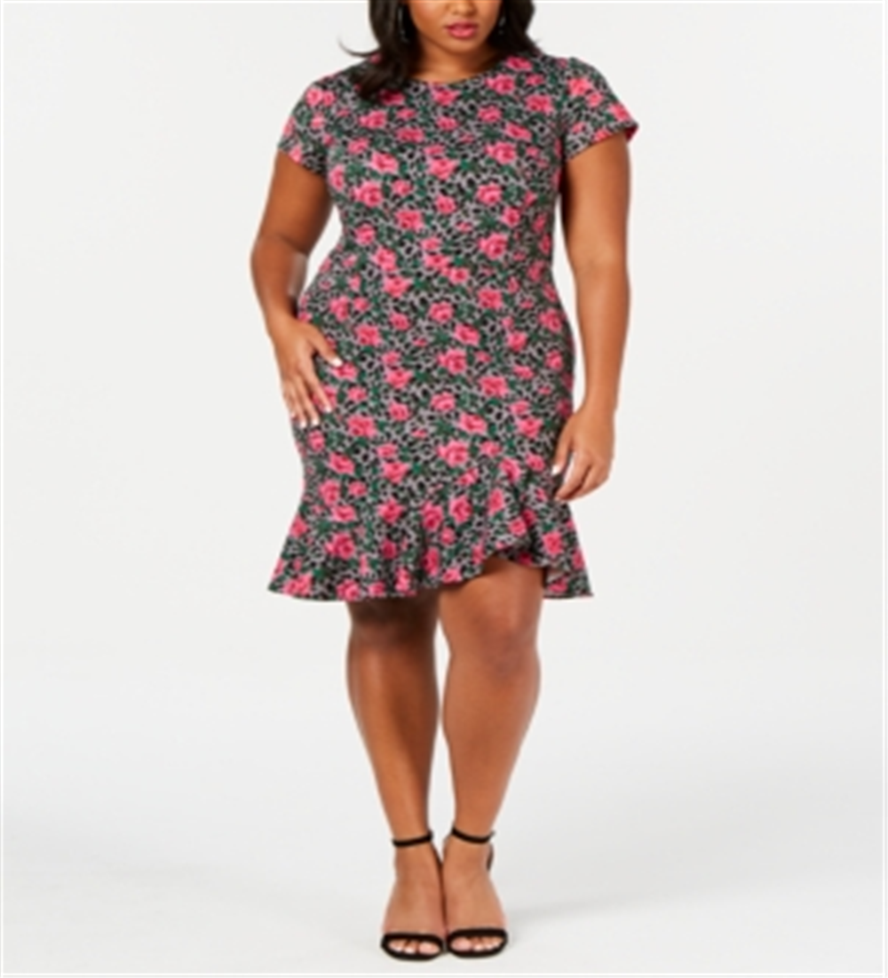 Vestido tubinho com babados Betsey Johnson feminino, tamanho 18W, rosa