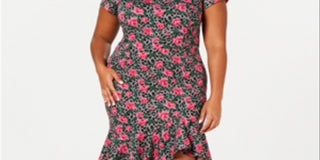 Vestido tubinho com babados Betsey Johnson feminino, tamanho 18W, rosa